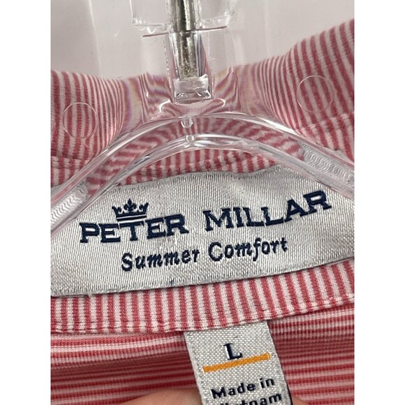 Peter Millar Summer Comfort Red Stripe Polo Shirt Longhorn Golf Mens Sz Large - Picture 3 of 5